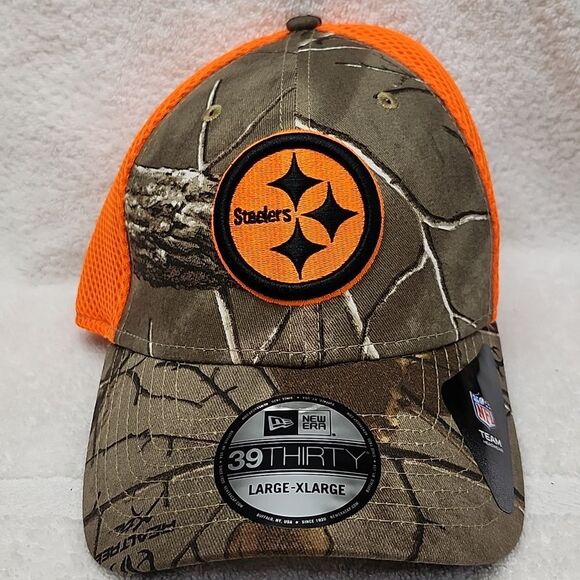 New Era 39Thirty Pittsburgh Steelers HUNTER ORANGE SCUBA Stretchfit Hat - New - Picture 1 of 11
